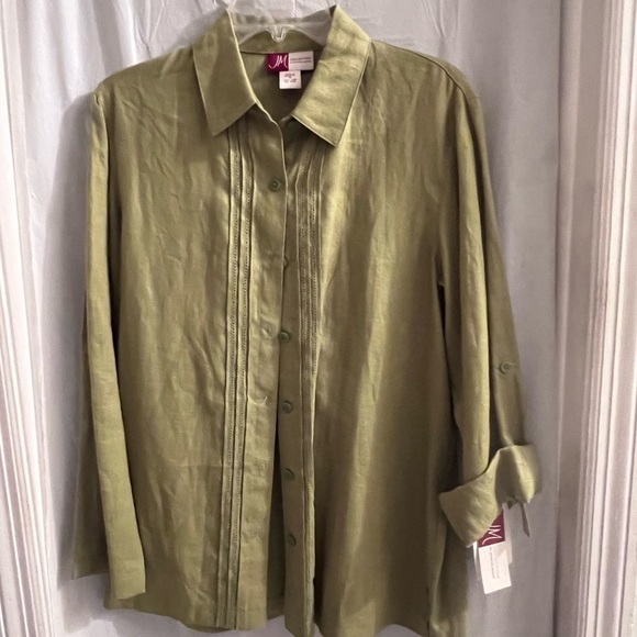 JM collection green button up blouse size 8 - Picture 1 of 3